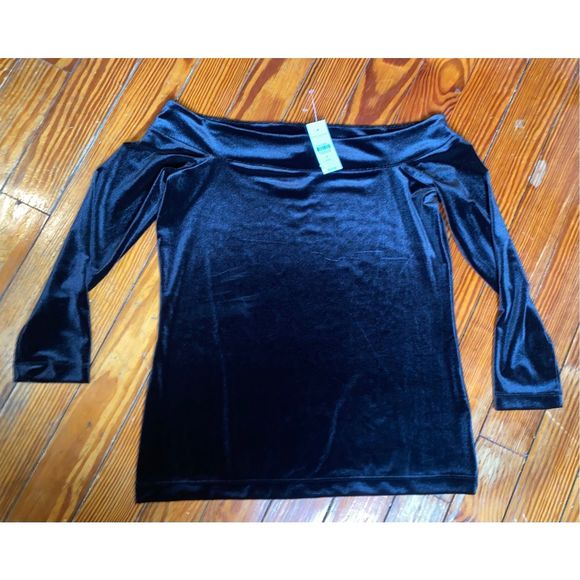 Ann Taylor NWT BLACK* Velvet Off Shoulder Top Blouse, Size Medium P, MSRP $55 - Picture 3 of 9